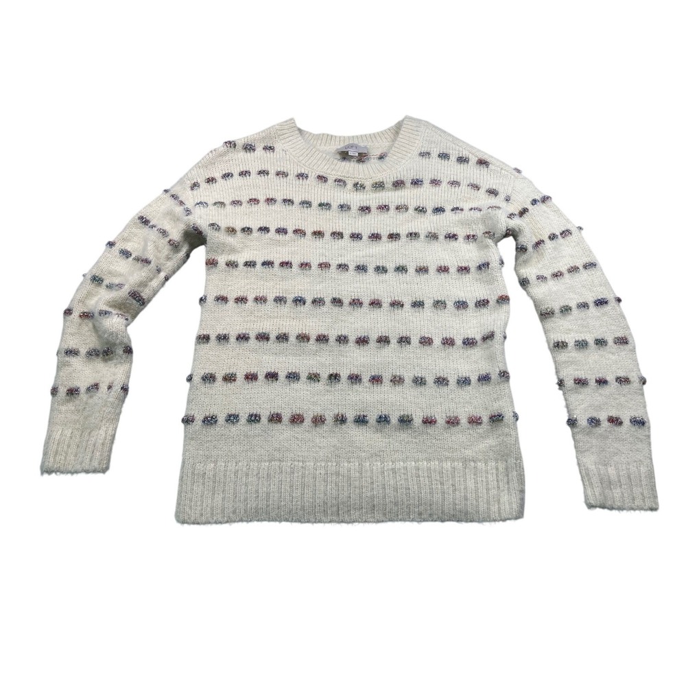 LOFT Womens Small Ivory Metallic Dot Fuzzy Sweater Crewneck NWOT
